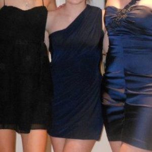 Navy, One shoulder, draped semi formal dress